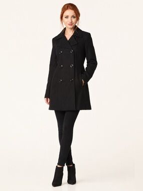 Anne Klein Wool Blend Pea Coat Black Double Breasted Medium